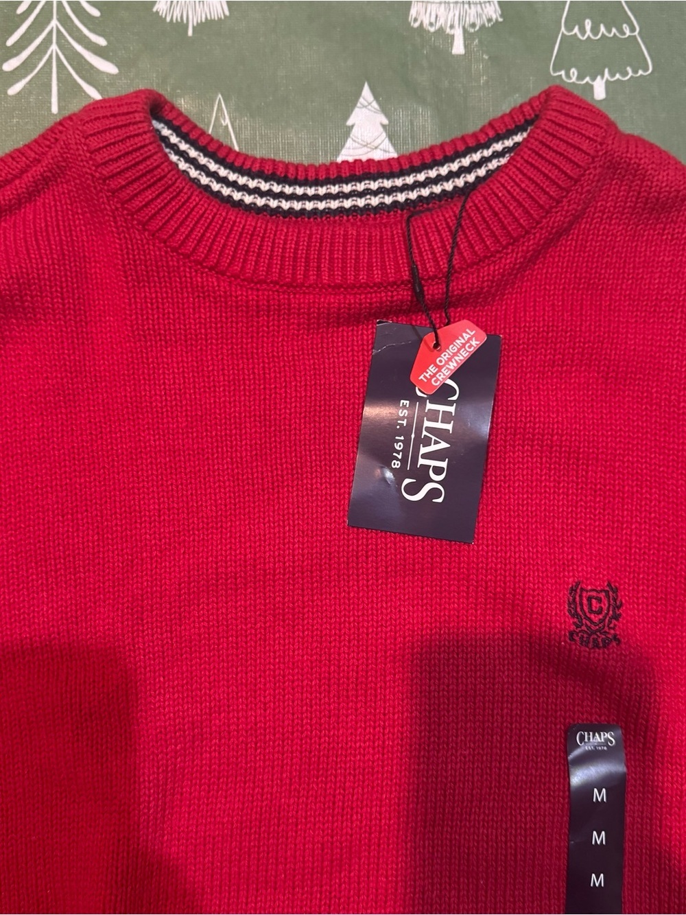 Chaps Men’s Red 100% Cotton Crewneck Sweater Embroidered Logo Medium NWT - Picture 4 of 16